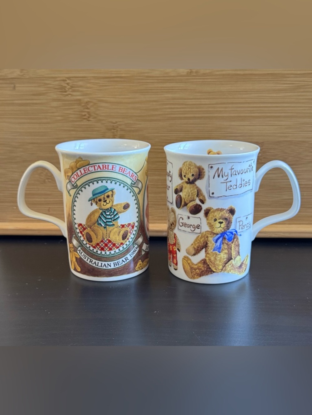 Vintage ROY KIRKHAM Collectible Teddy Bears Bone China Mugs (1999) Set Of 2
